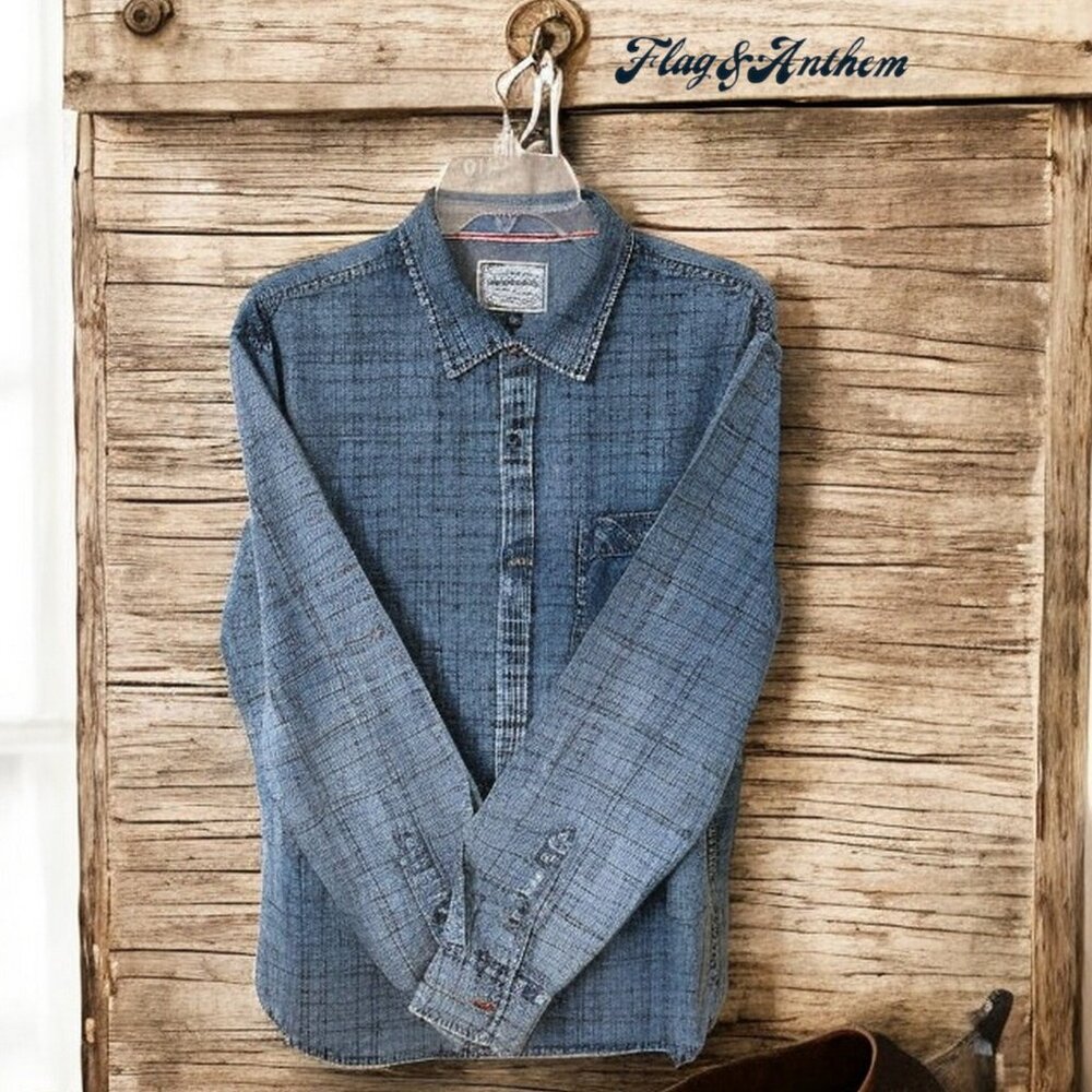 Flag & Anthem 100% Cotton Pre Washed Pre Faded Denim Long Sleeve Button Down